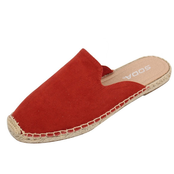 Shoes - Dark Amber Crochet Stitching Slip On Flat Sandal